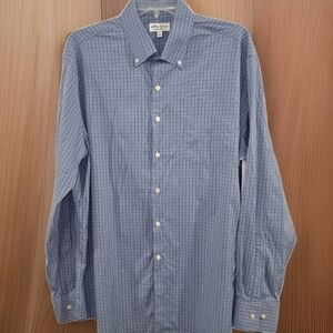 Peter Millar Plaid Button Down Long Sleeve Shirt Mens Size L Summer Comfort Blue